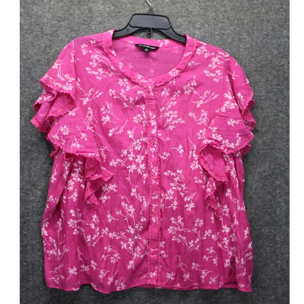 Zac & Rachel Top Womens 3X Pink Floral Flutter Sleeves Lightweight